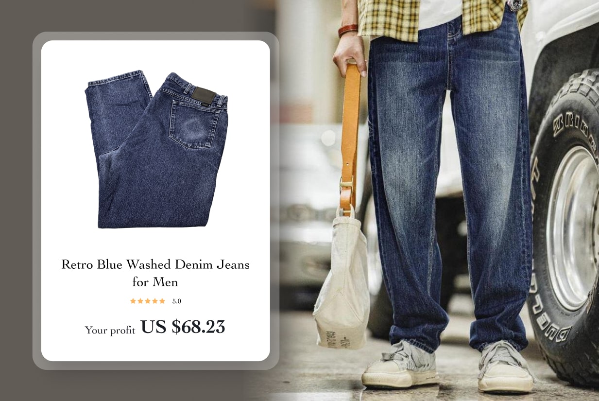 Retro Blue Washed Denim Jeans for Men