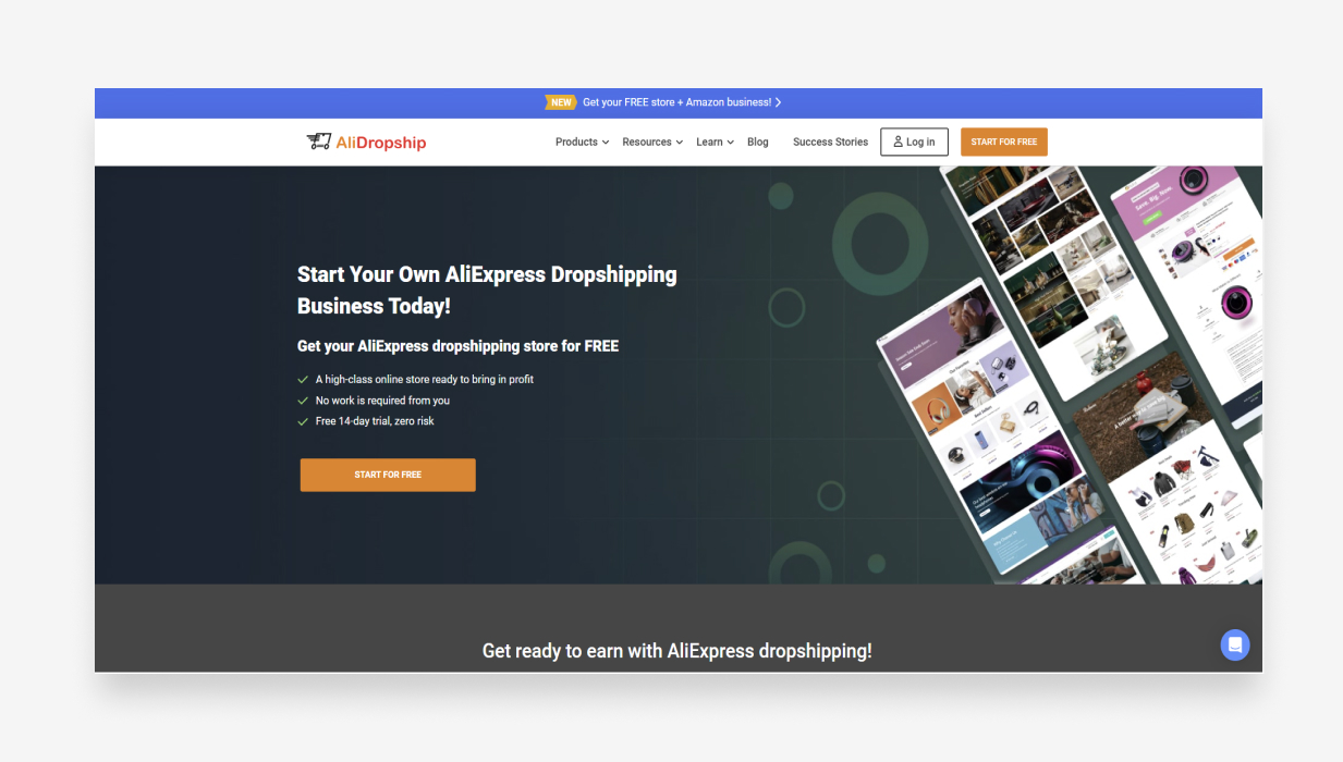 screenshot of alidropship main page