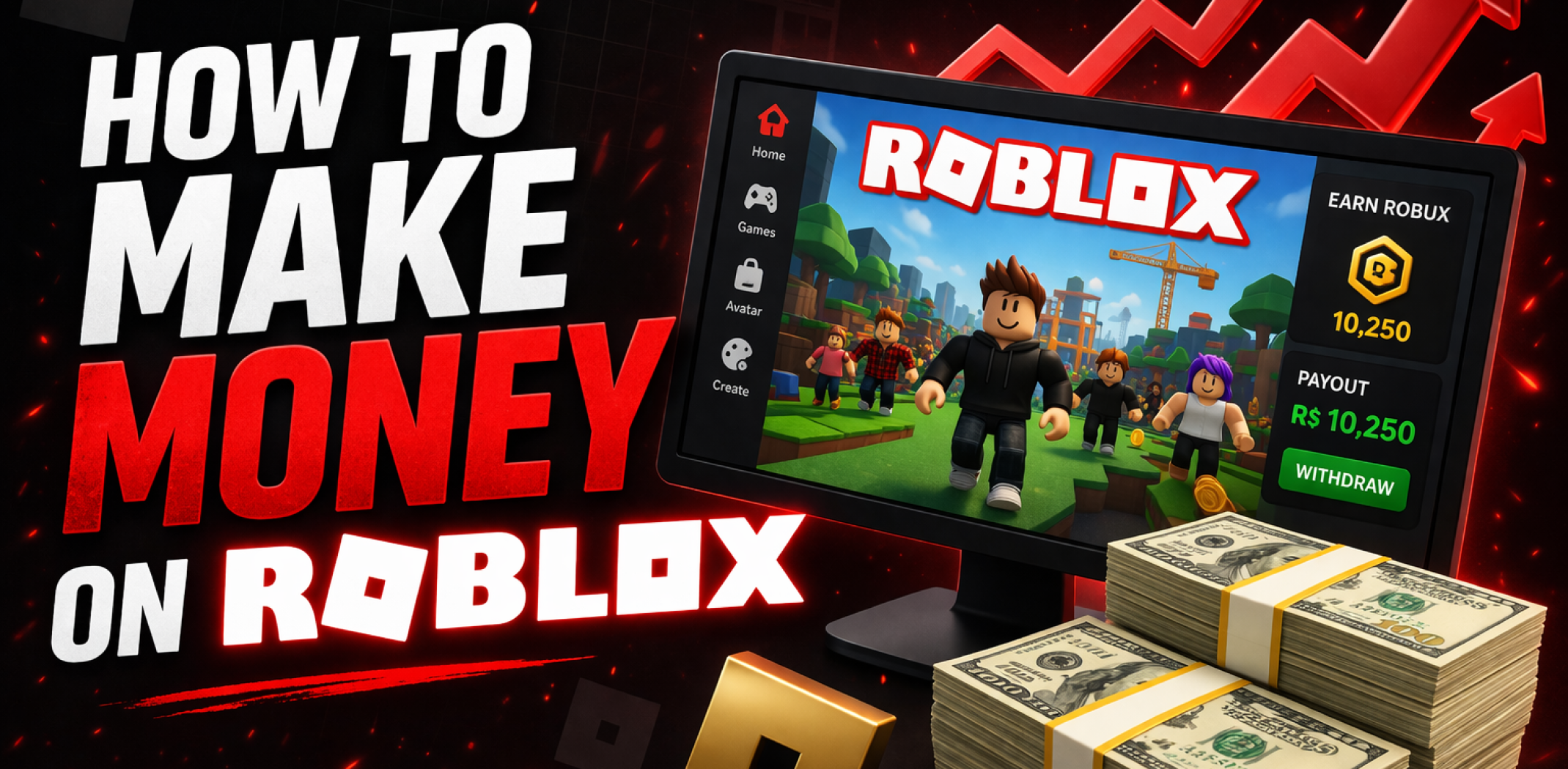 Featured image for the article about how to make money on roblox.