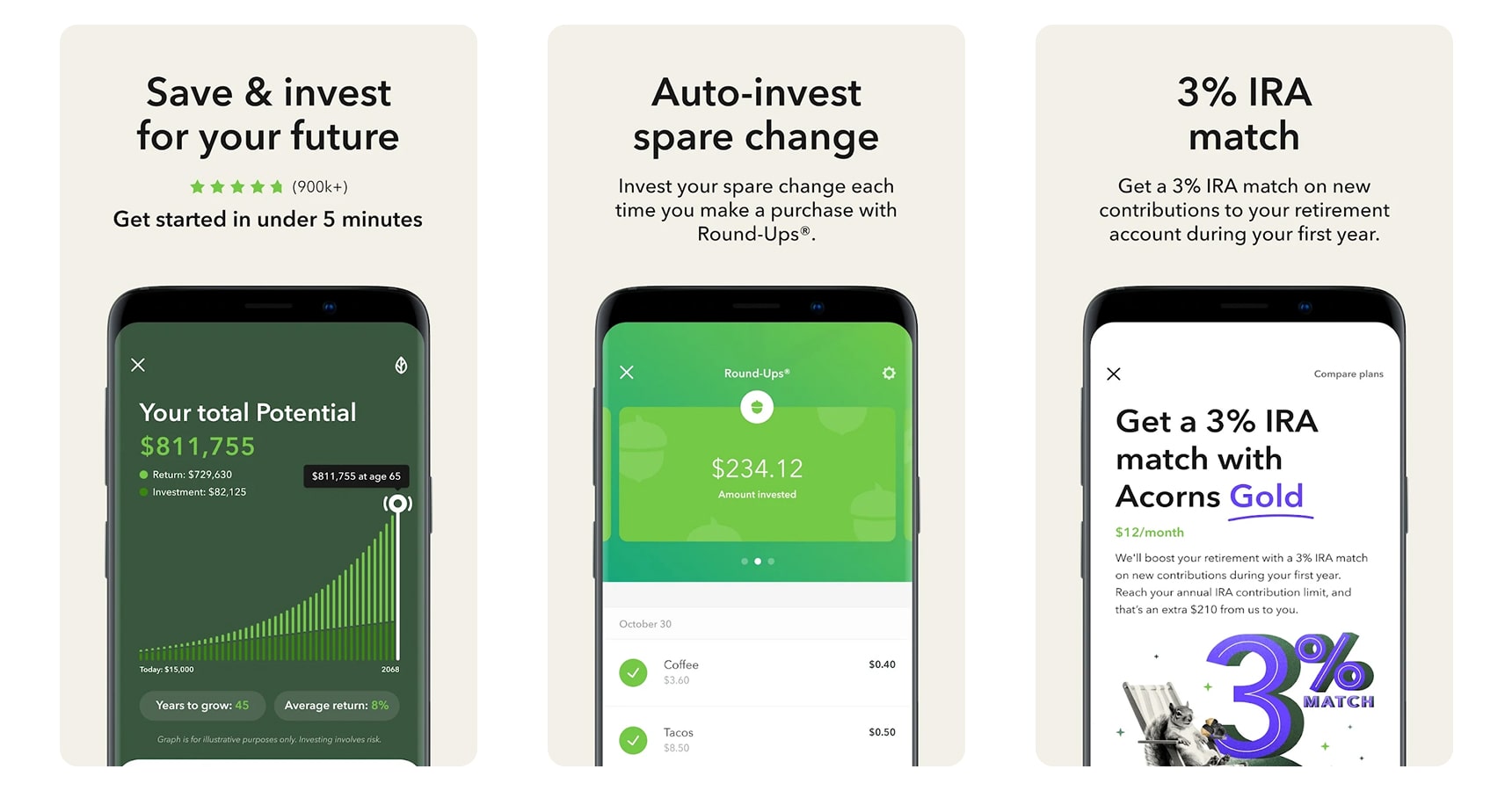 Images of the Acorns app for the best apps to make money article