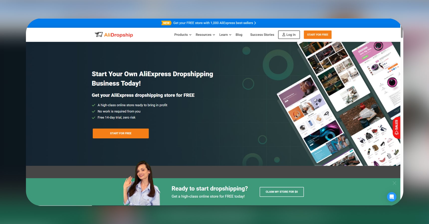 Screenshot of AliDropship's homepage for the Best apps for dropshipping article
