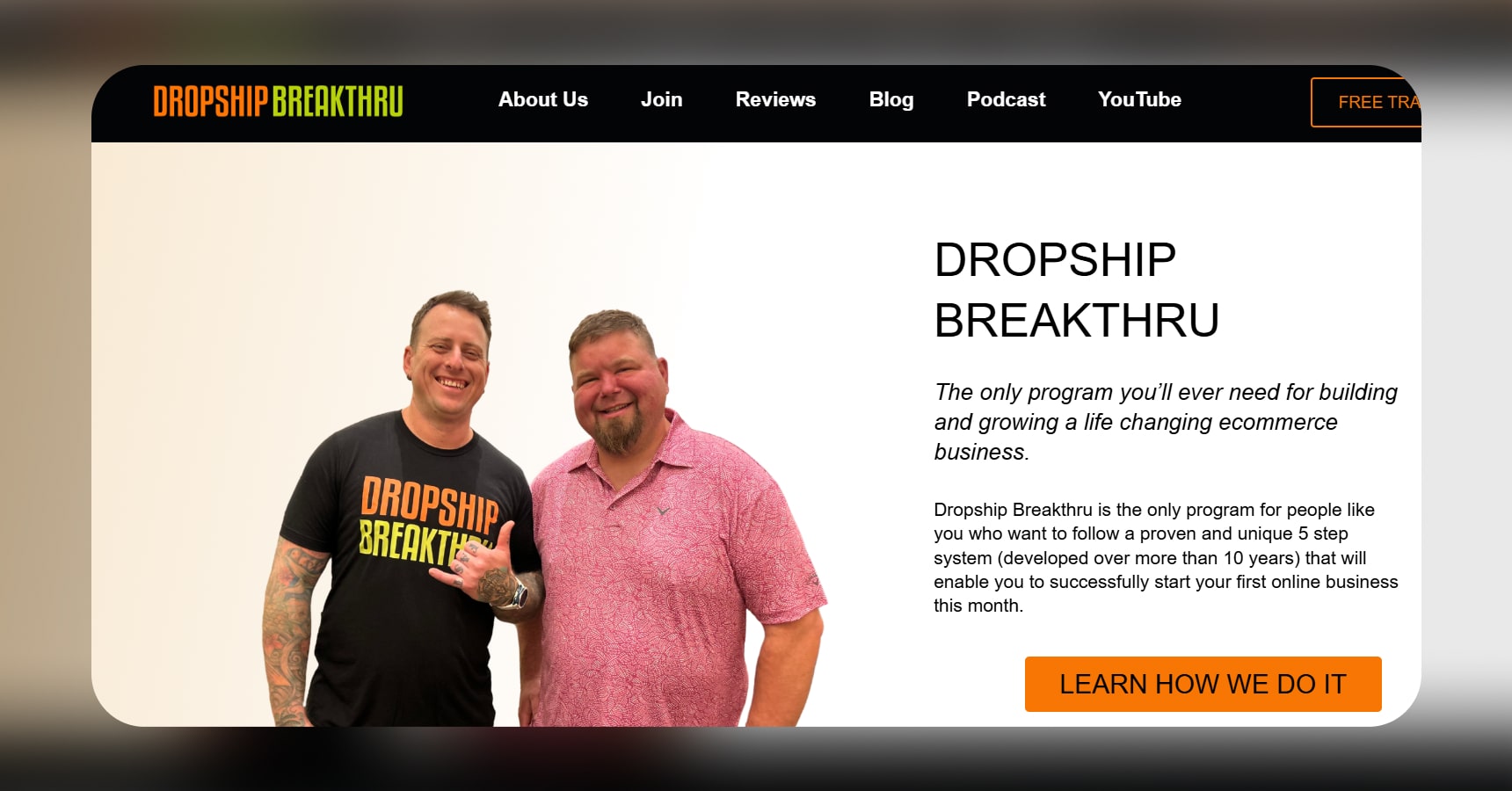 Screenshot of the Dropship Breakthru's homepage for the Best dropshipping courses article