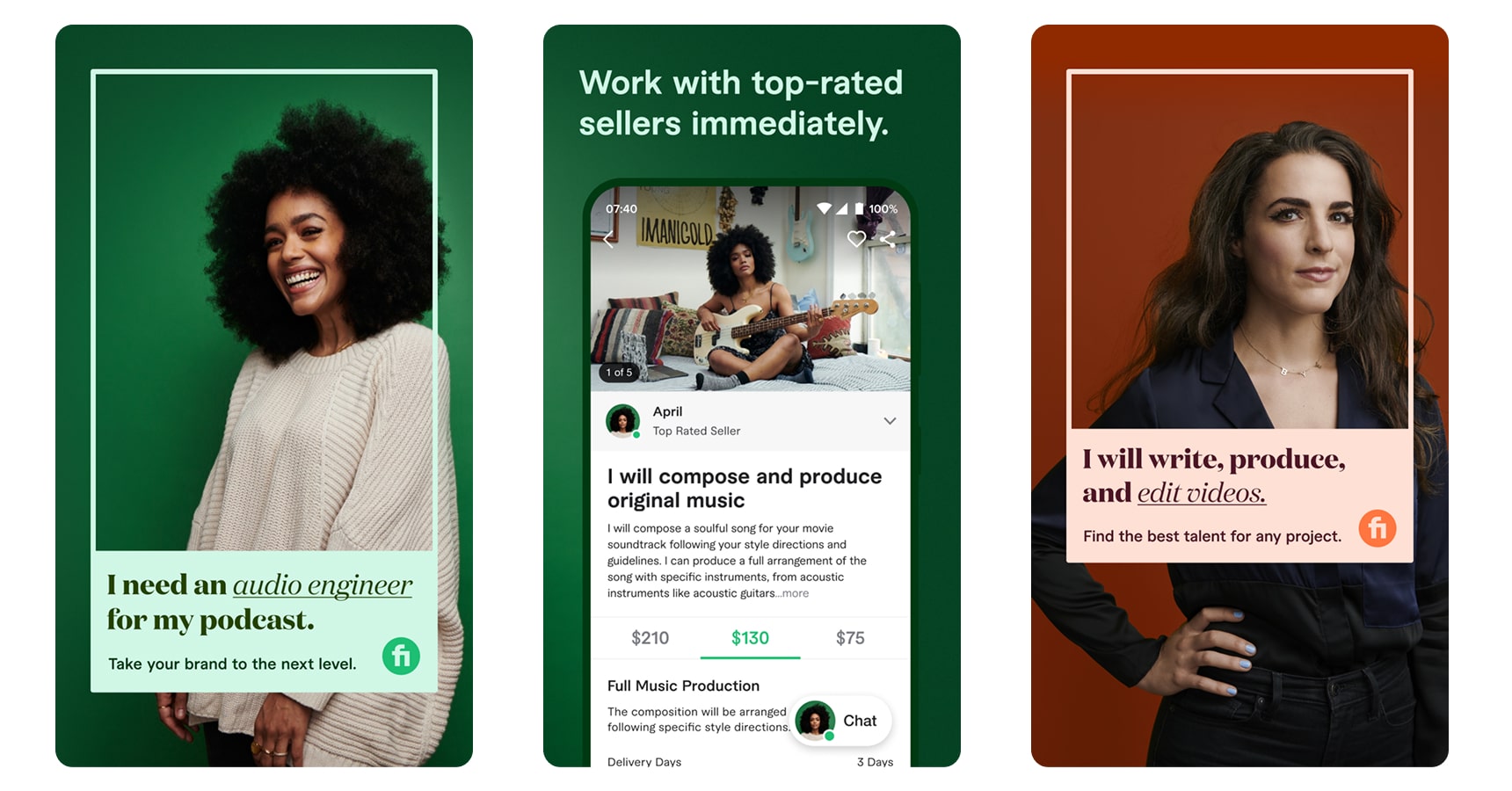 Images of the Fiverr app for the best money-making apps article