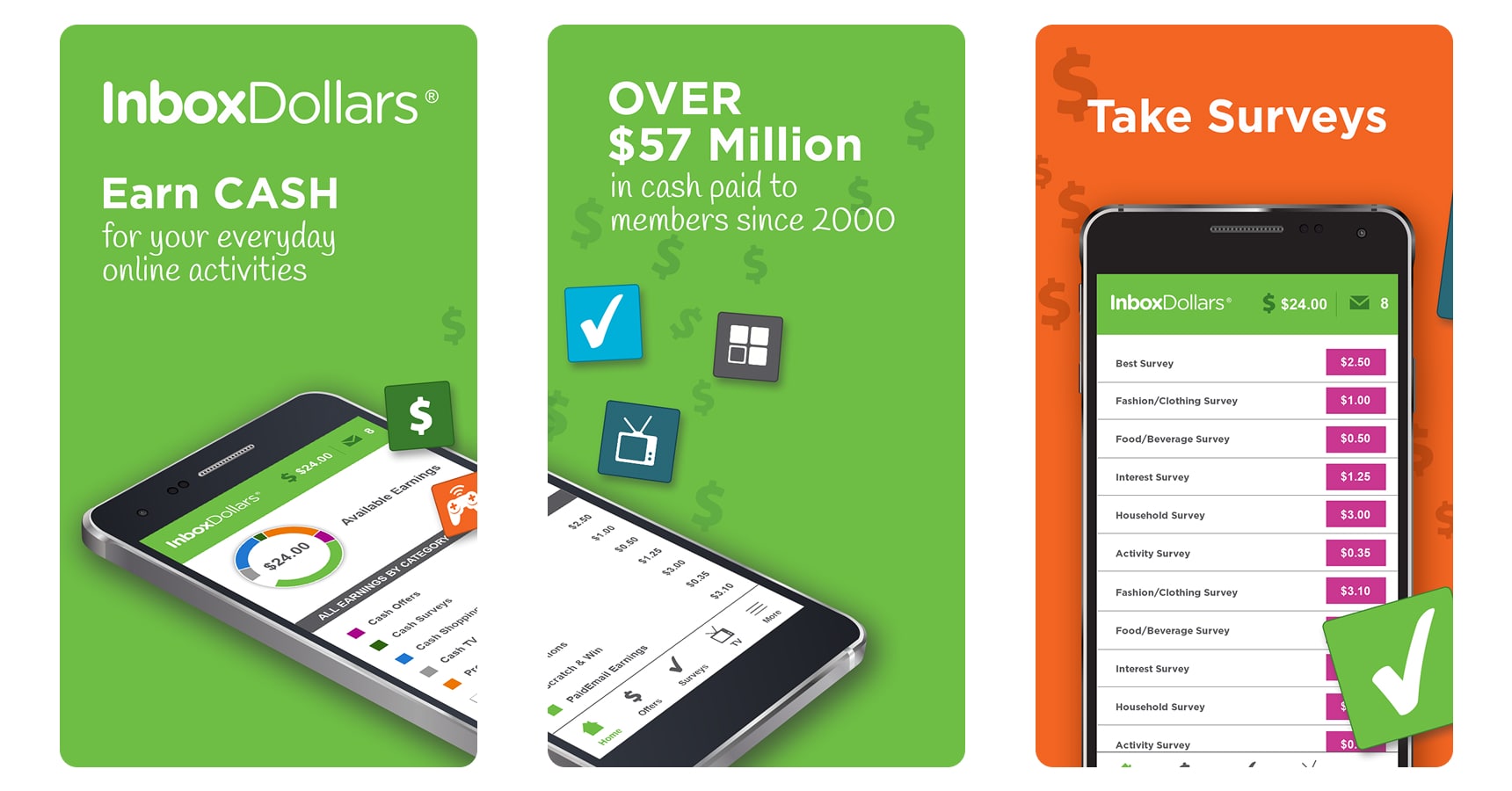 Images of the InboxDollars app for the best money-making apps article