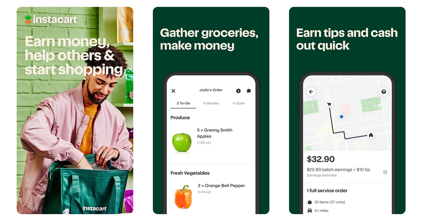 Images of the Instacart app for the best apps to make money article