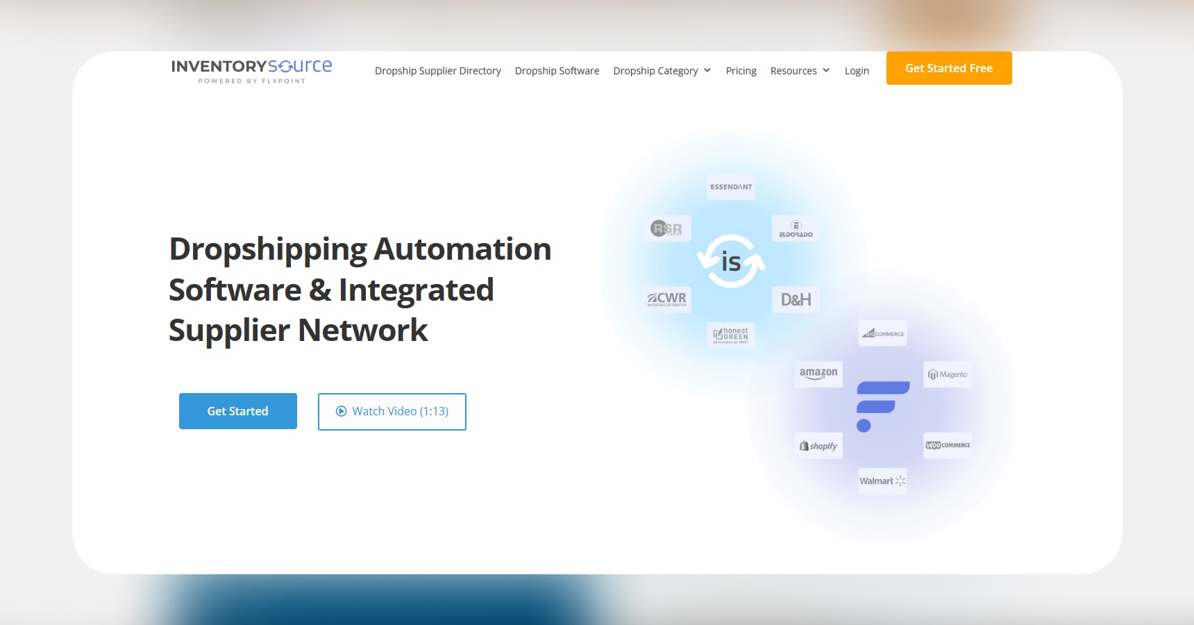 Screenshot of the Inventory Source's homepage for the Best dropshipping websites article