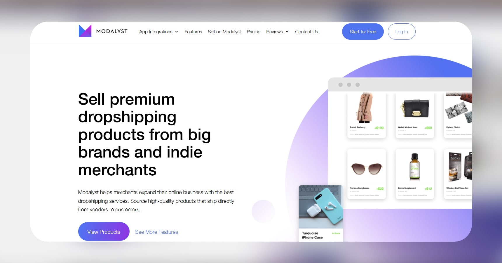 Screenshot of the Modalyst's homepage for the Best dropshipping websites article