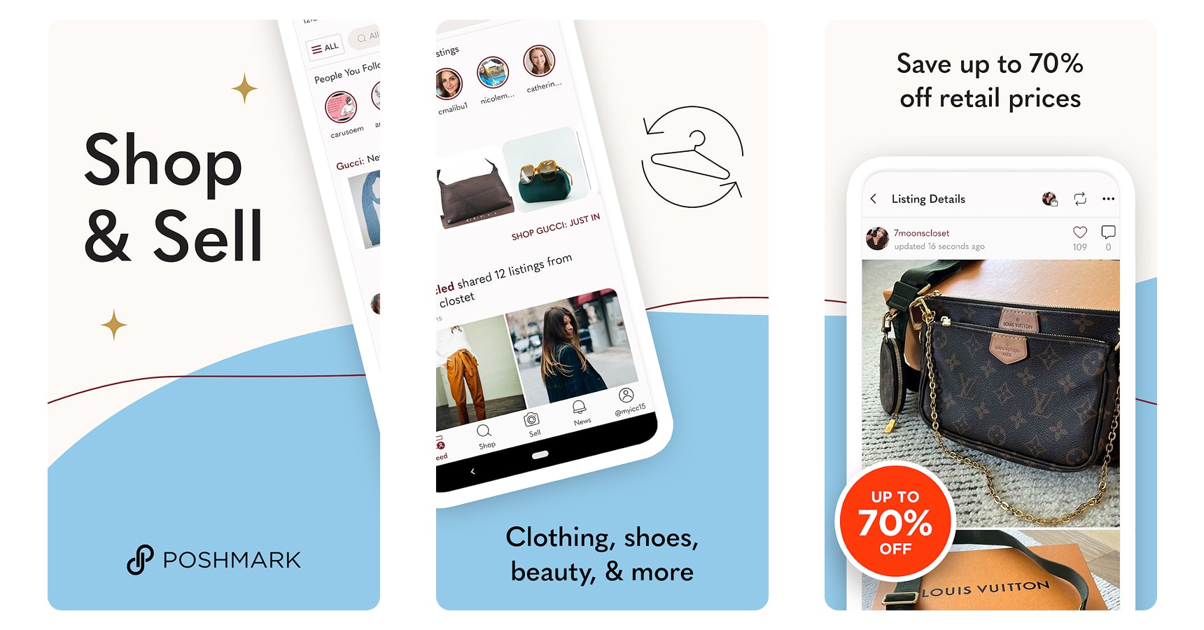 Images of the Poshmark app for the best money-making apps article