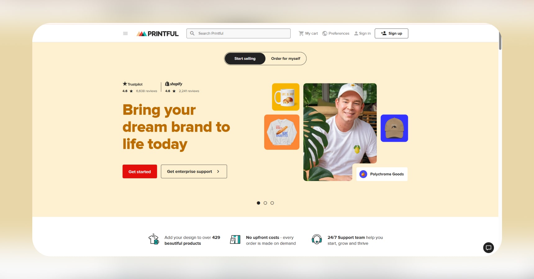 Screenshot of Printful's homepage for the Best apps for dropshipping article