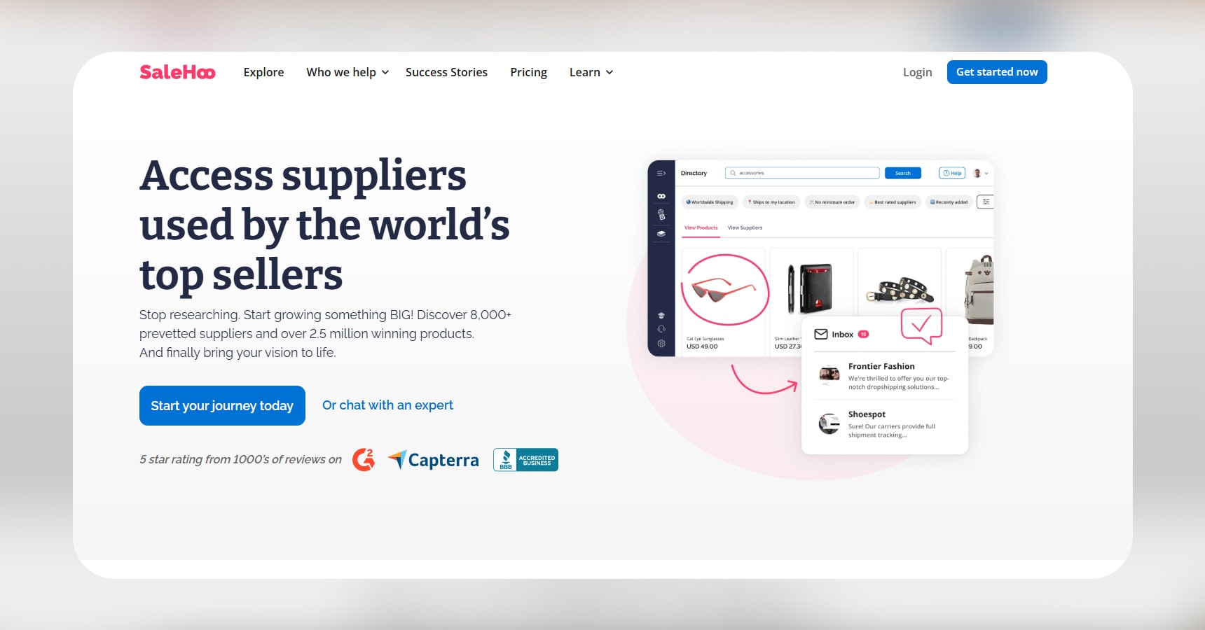 Screenshot of the SaleHoo's homepage for the Best dropshipping websites article