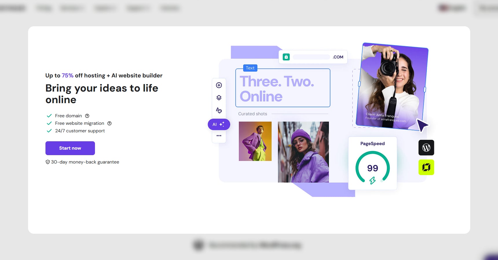 Screenshot of the Hostinger's homepage for the Best ecommerce website builders article