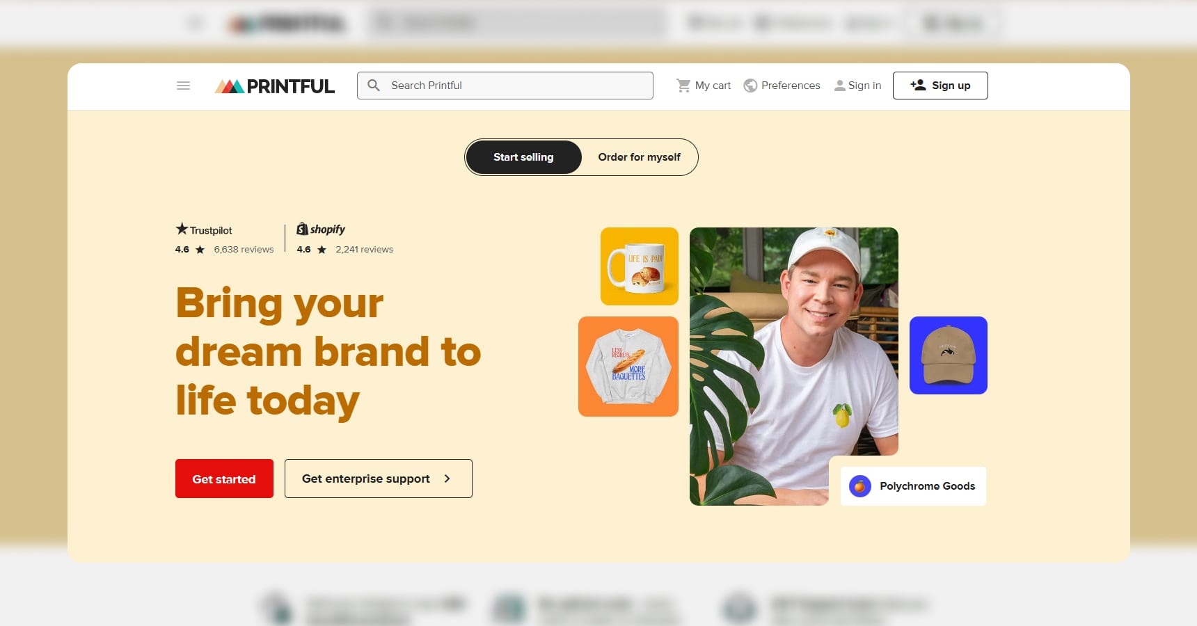 Screenshot of the Printful's homepage for the Best Dropshipping Sites article