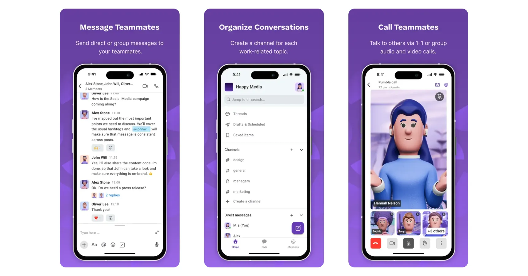 Images of the Pumble app for the best apps for small business article