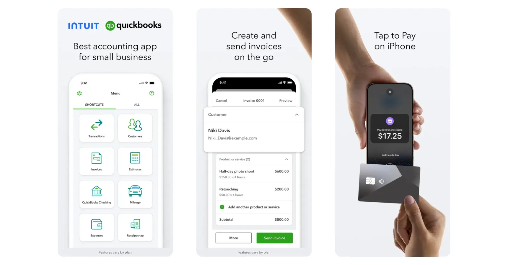 Images of the QuickBooks app for the best apps for small business article