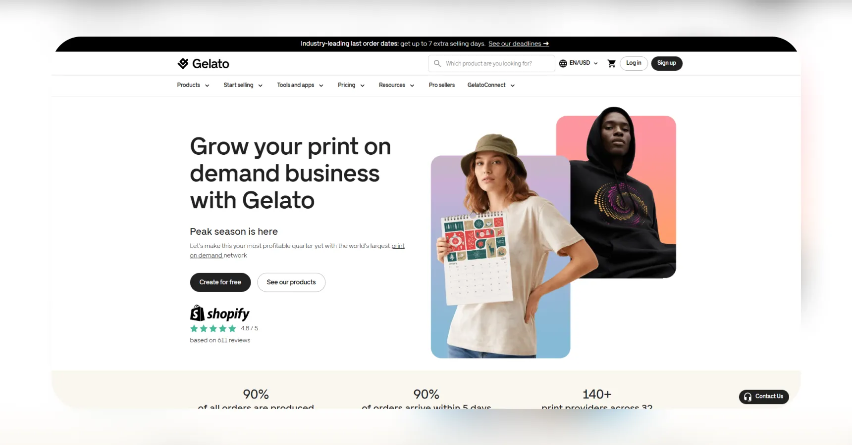 Screenshot of the Gelato homepage for an article on the best clothing dropshipping suppliers