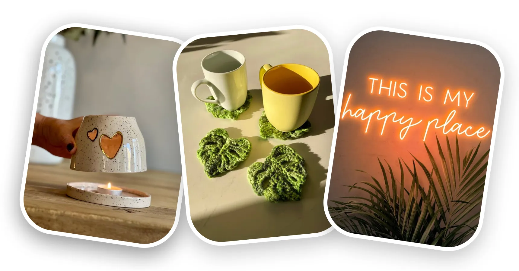 Examples of handmade home decor for an article on what to sell on Etsy