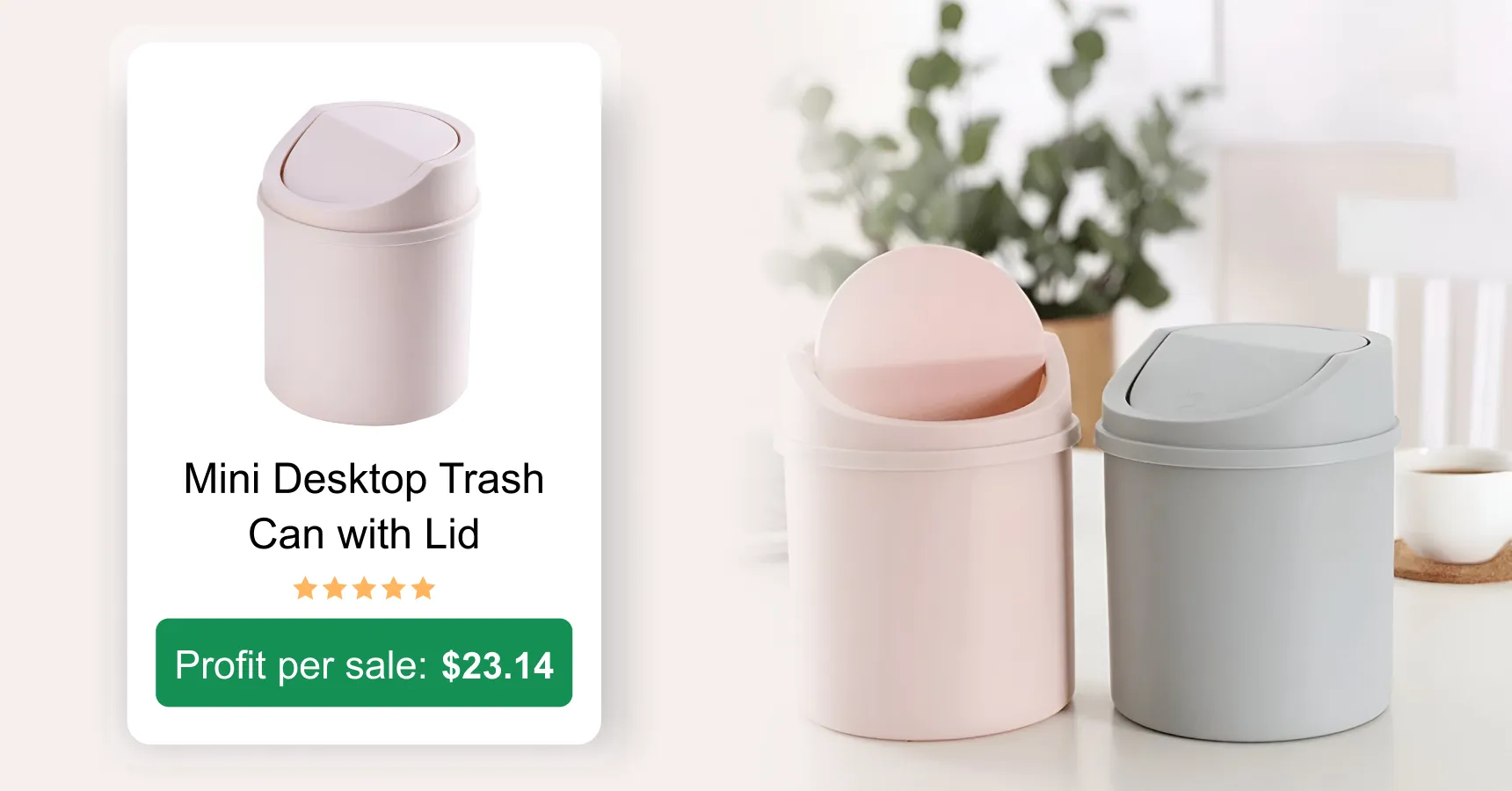Image of a mini desktop trash can with lid for an article on AliExpress trending products 2026