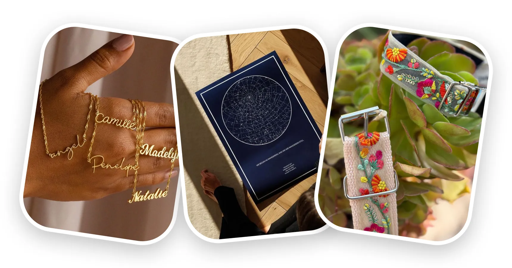 Examples of personalized and sentimental gifts for an article on what to sell on Etsy