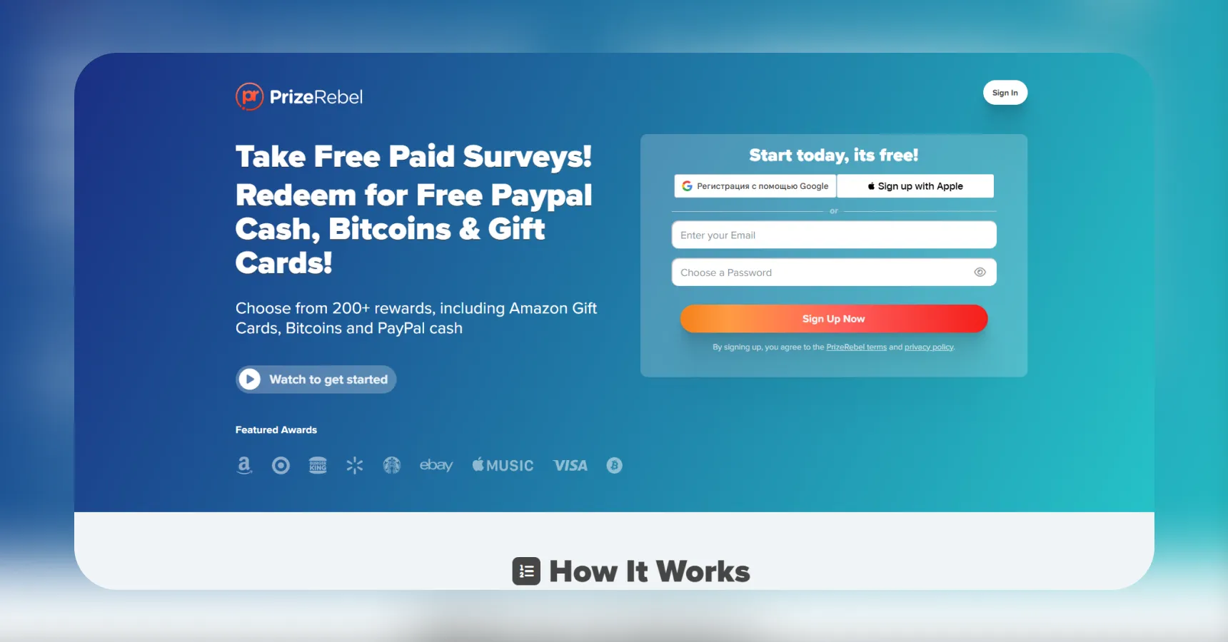 Screenshot of the PrizeRebel homepage for an article on how to make money watching videos