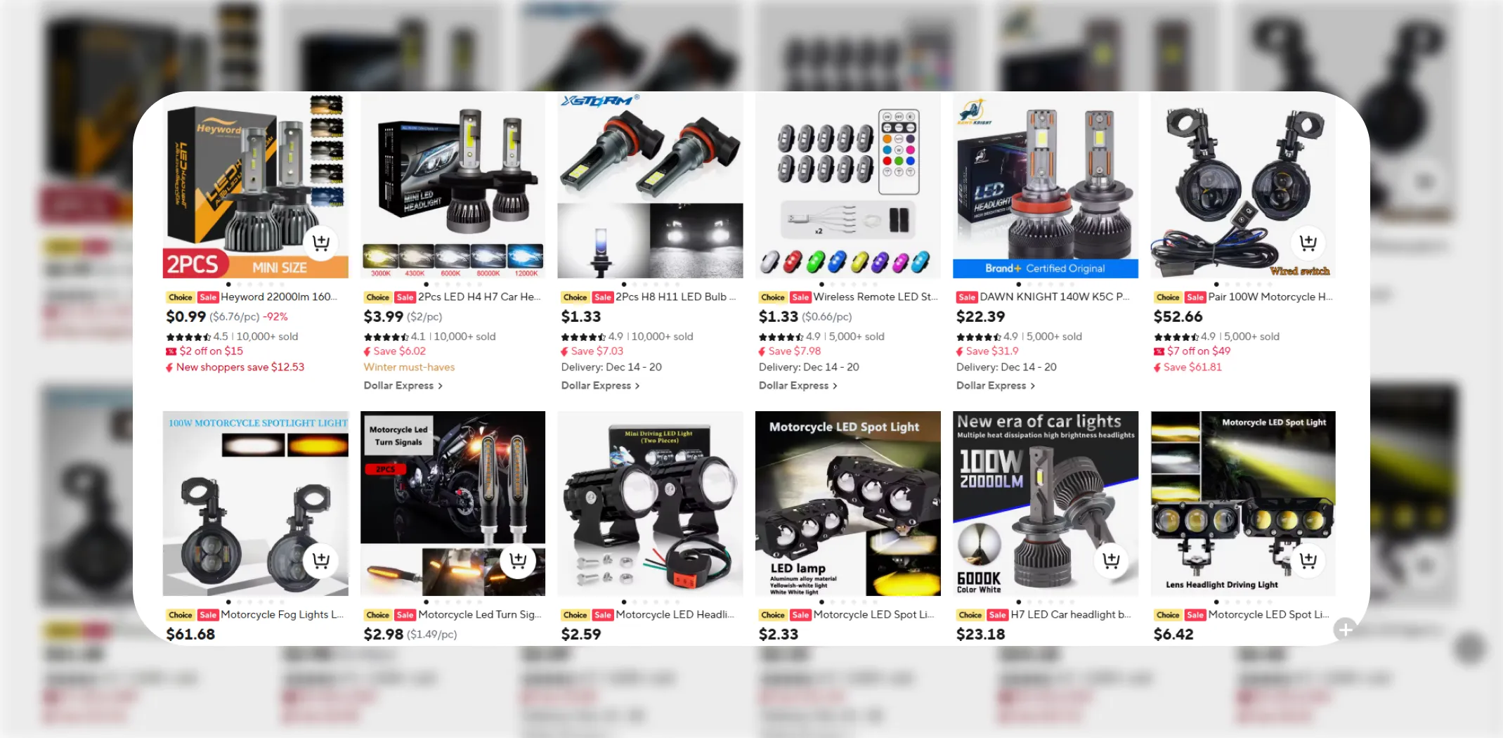 Search results for car lights on AliExpress
