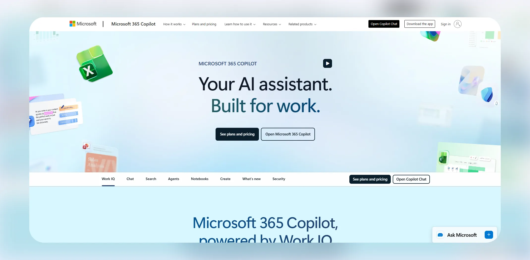 Screenshot of a Microsoft Copilot 365 homepage