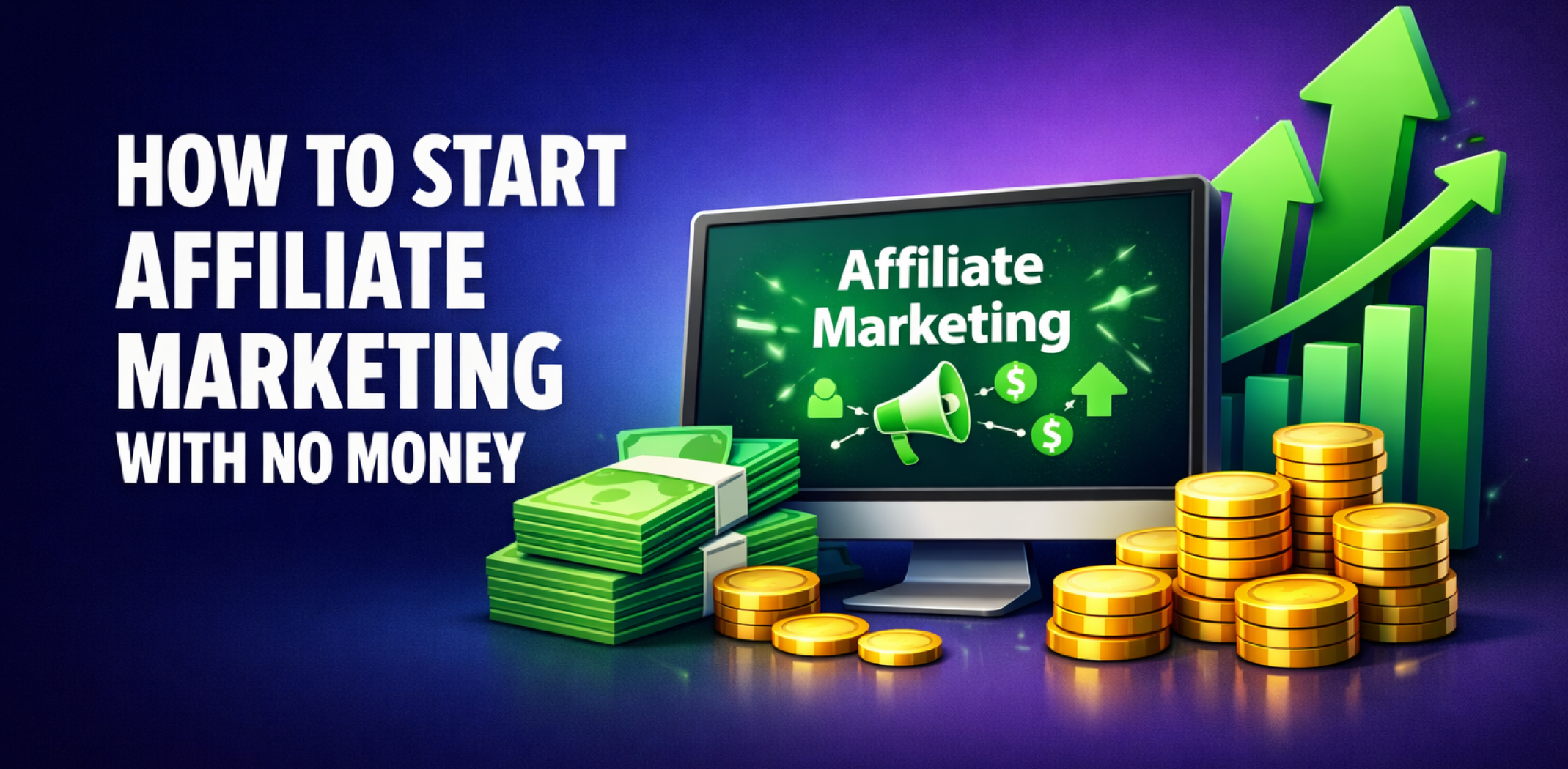 Featured image for the article about how to start affiliate marketing with no money.