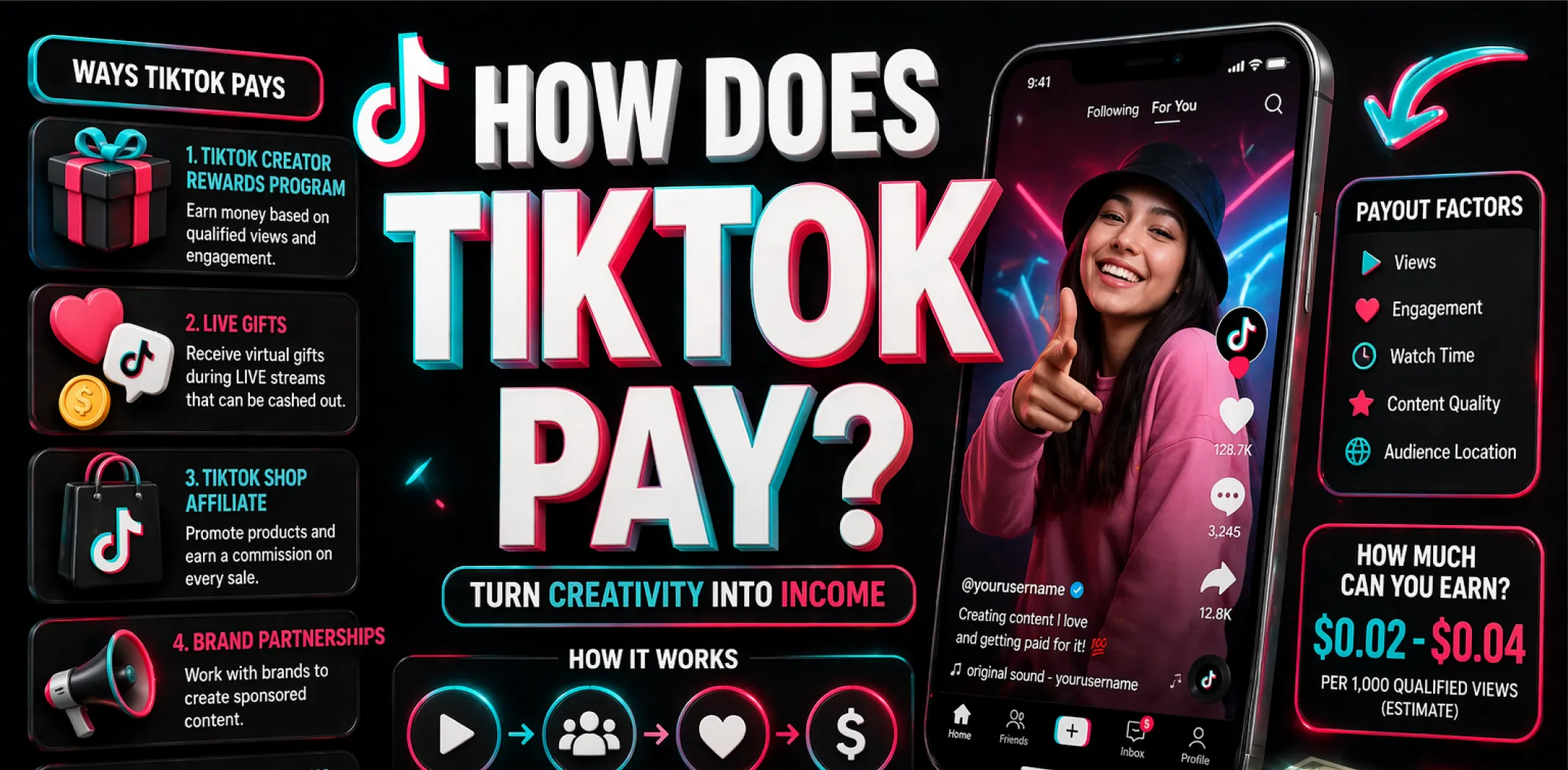Featured image for an article answering the question "how does TikTok pay?"