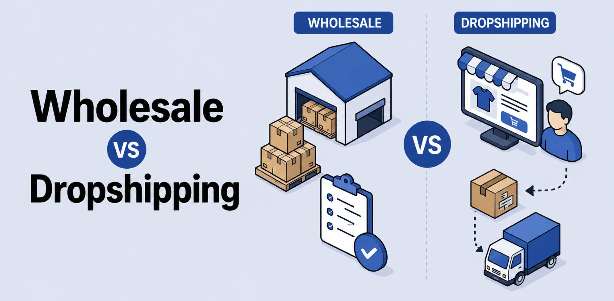 Featured image for an article comparing wholesale vs dropshipping