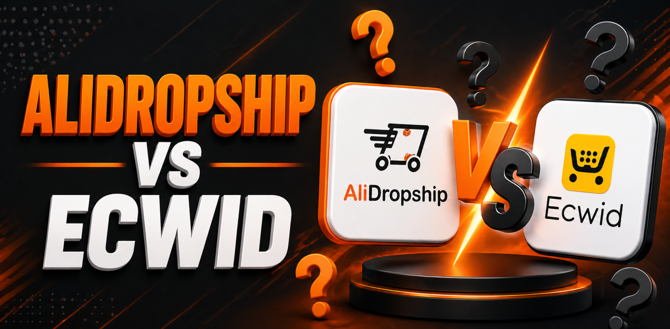 Featured image for the article with comparison of AliDropship vs Ecwid.