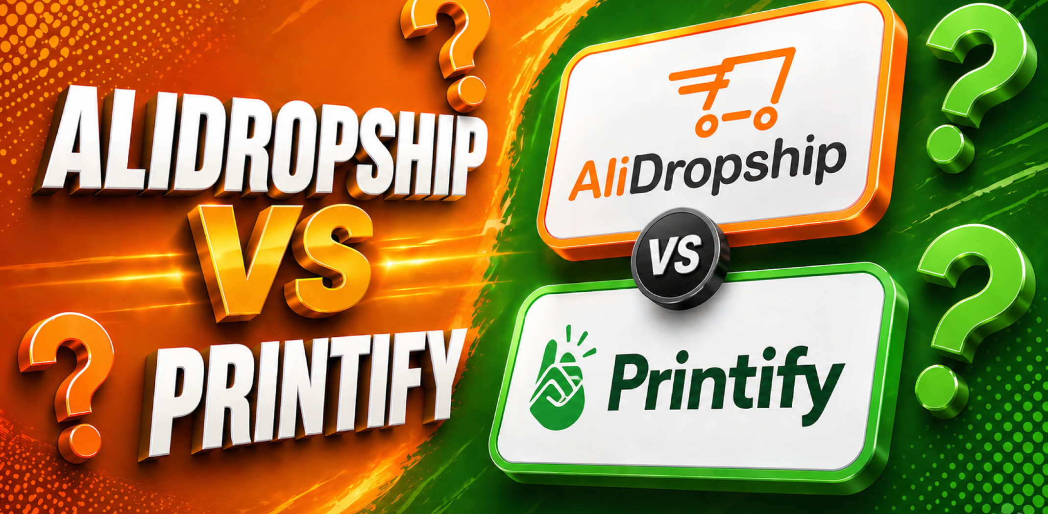 Featured image for the article with comparison of AliDropship vs Printify.