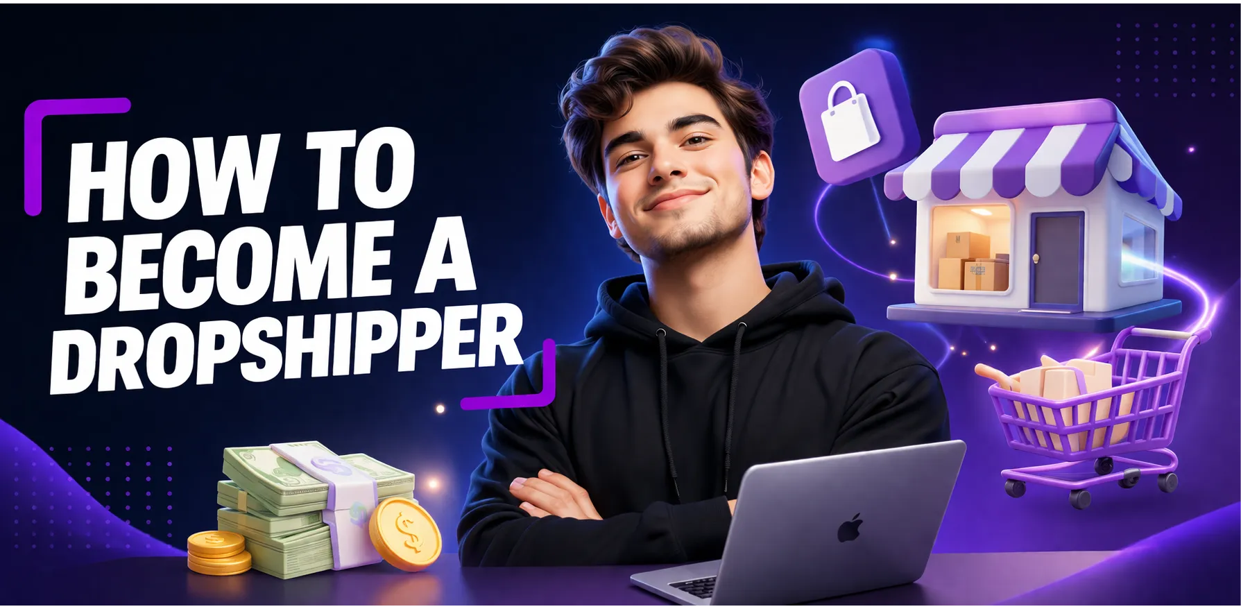 Main and featured image for an article on how to become a dropshipper