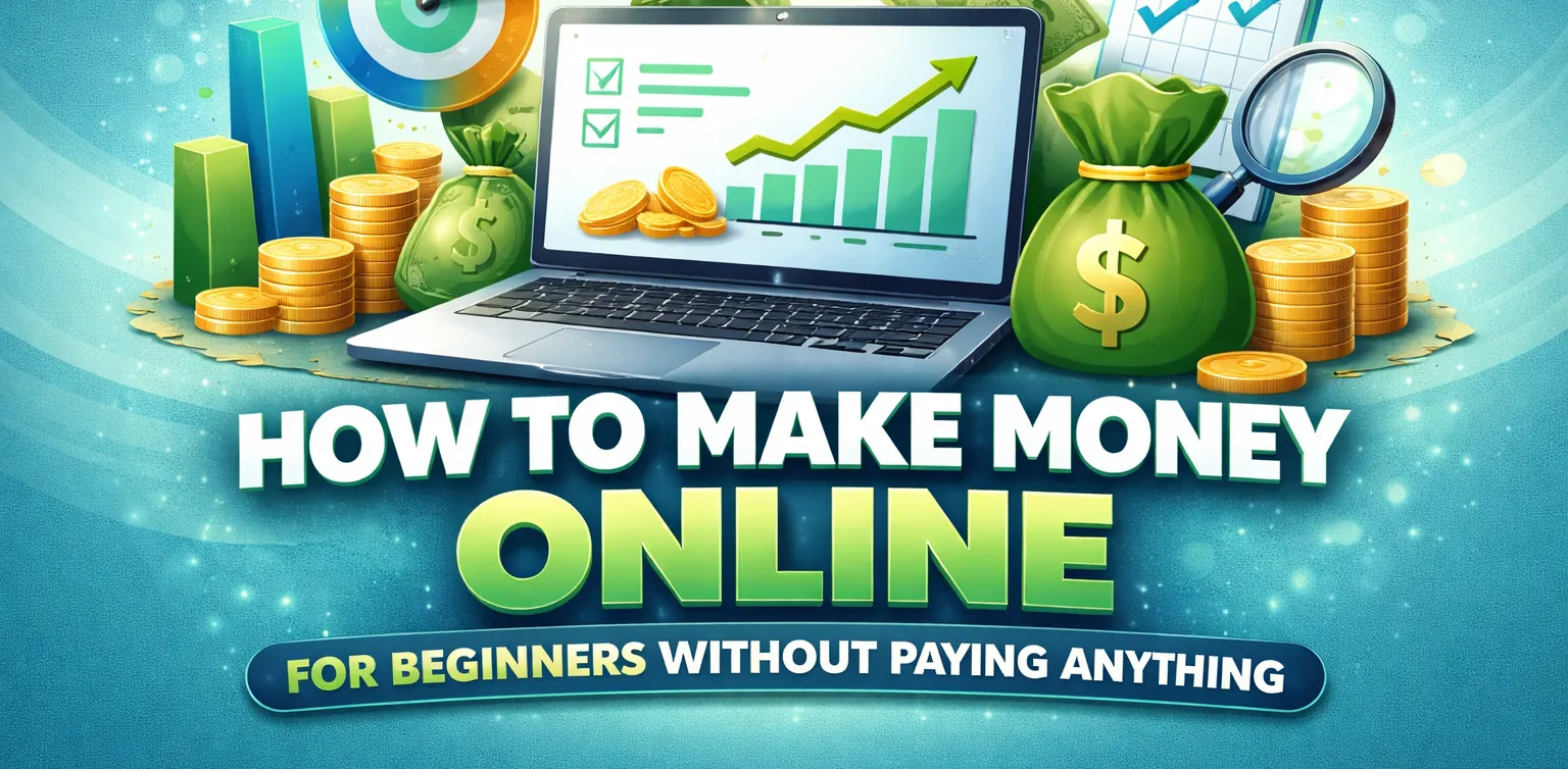 Main and featured image for an article on how to make money online for beginners without paying anything