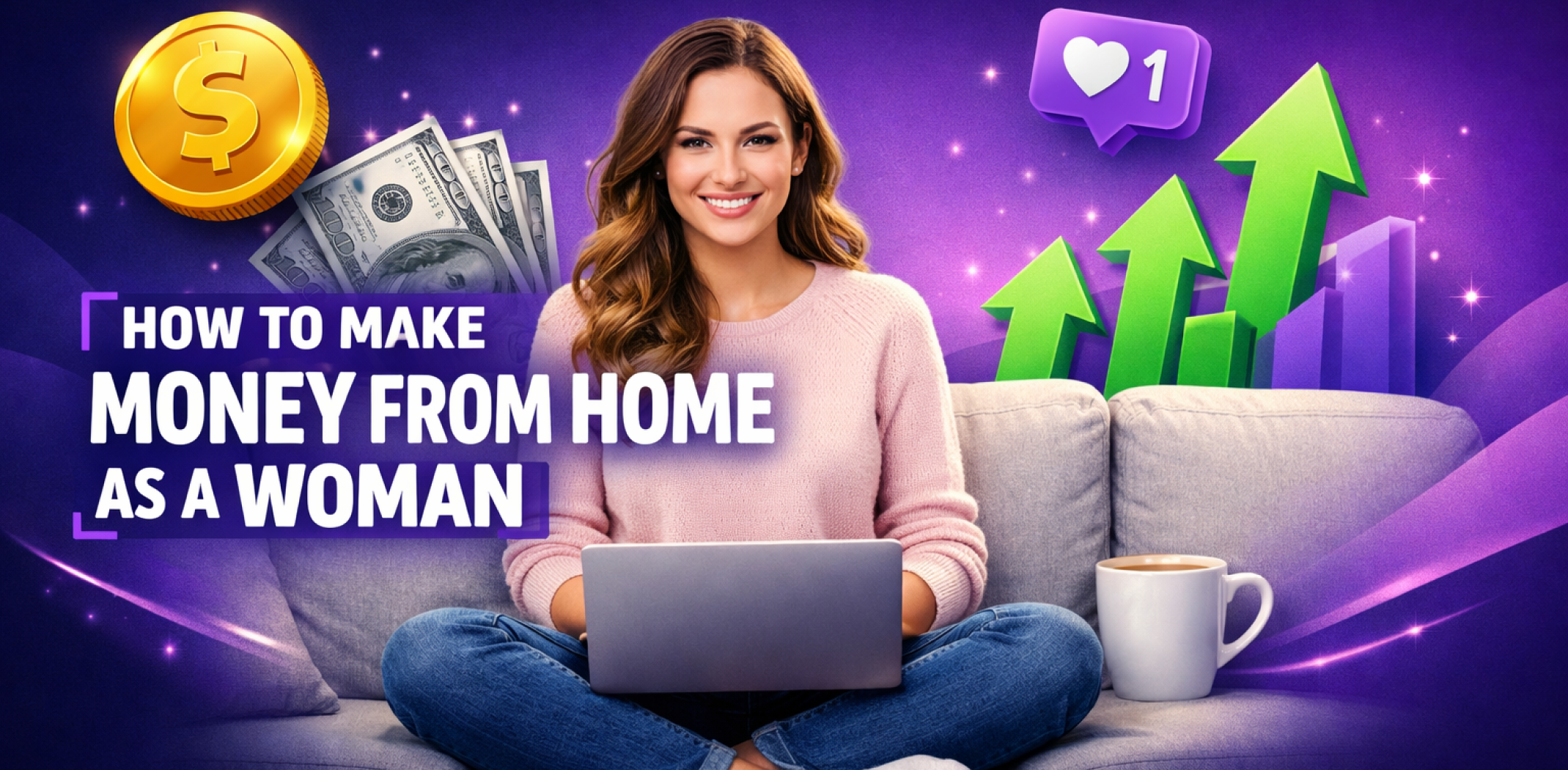 Featured image for the article about how to make money from home as a woman.