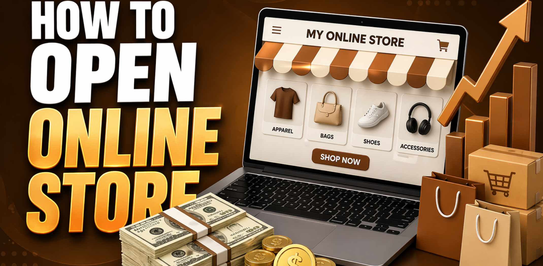 Featured image for the article about how to open online store.