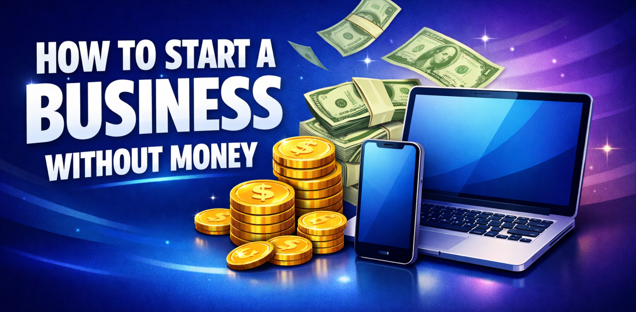 Featured image for the article about how to start a business without money.