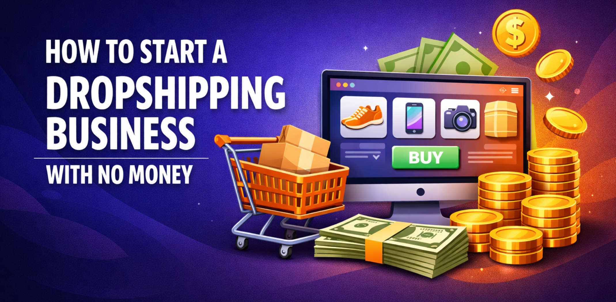 Featured image for the article about how to start a dropshipping business with no money.