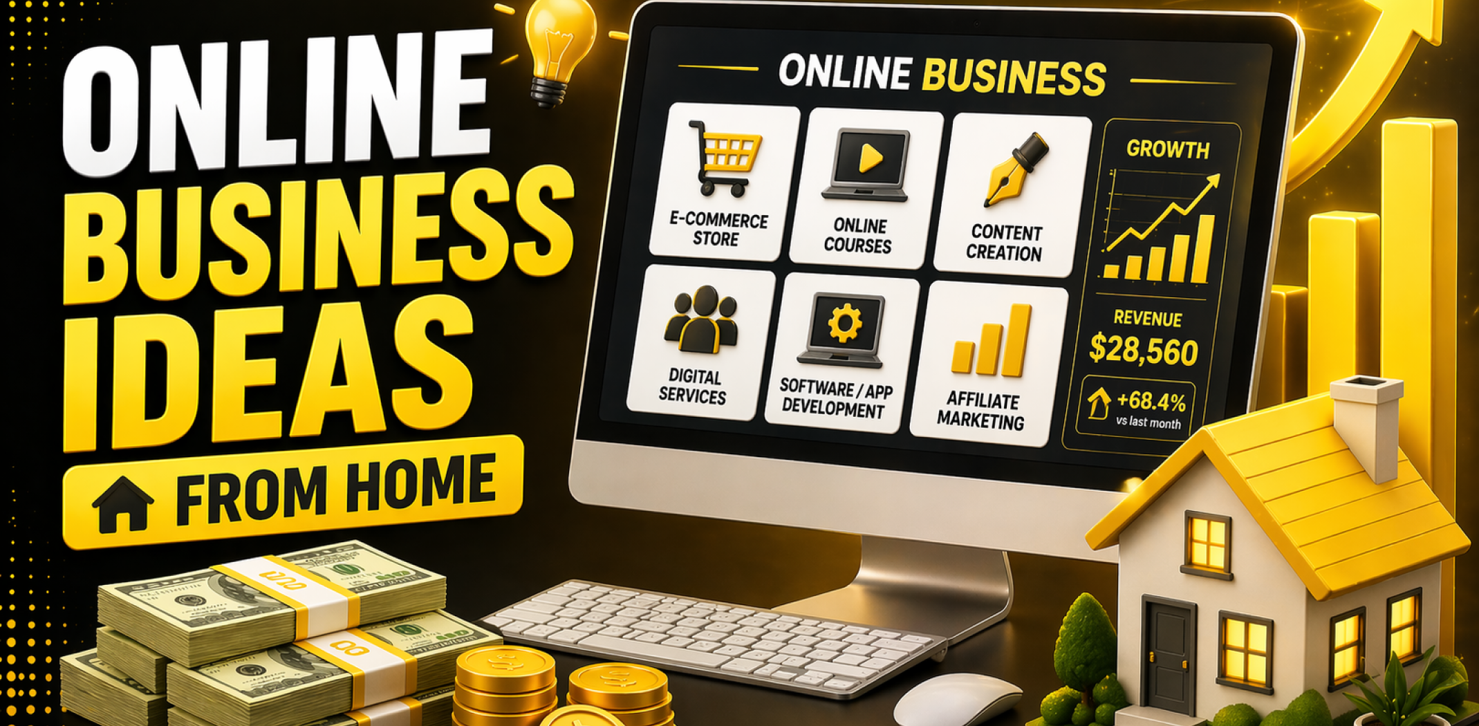 Featured image for the article about online business ideas from home.