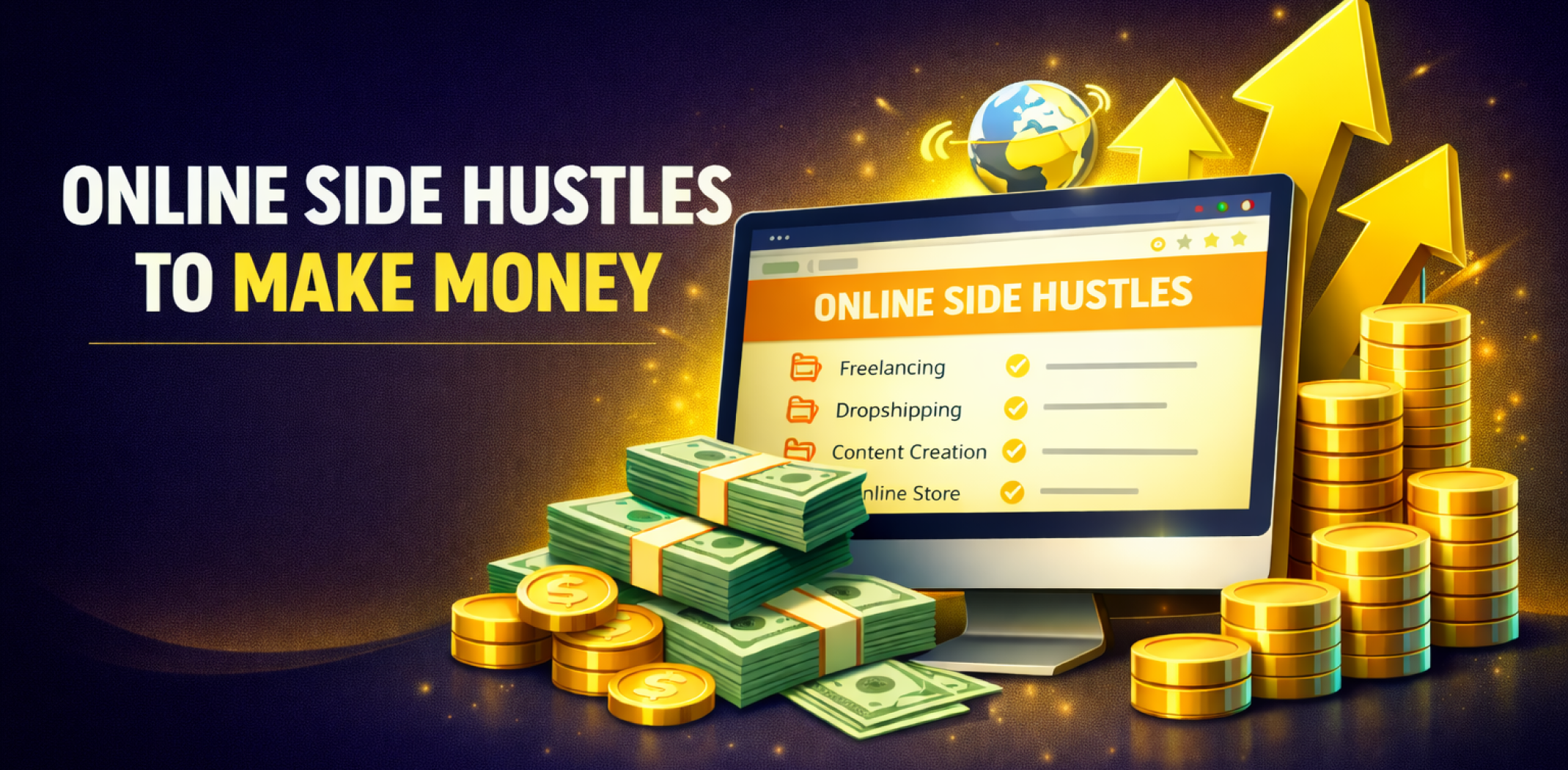 Featured imge for the article about online side hustles to make money.