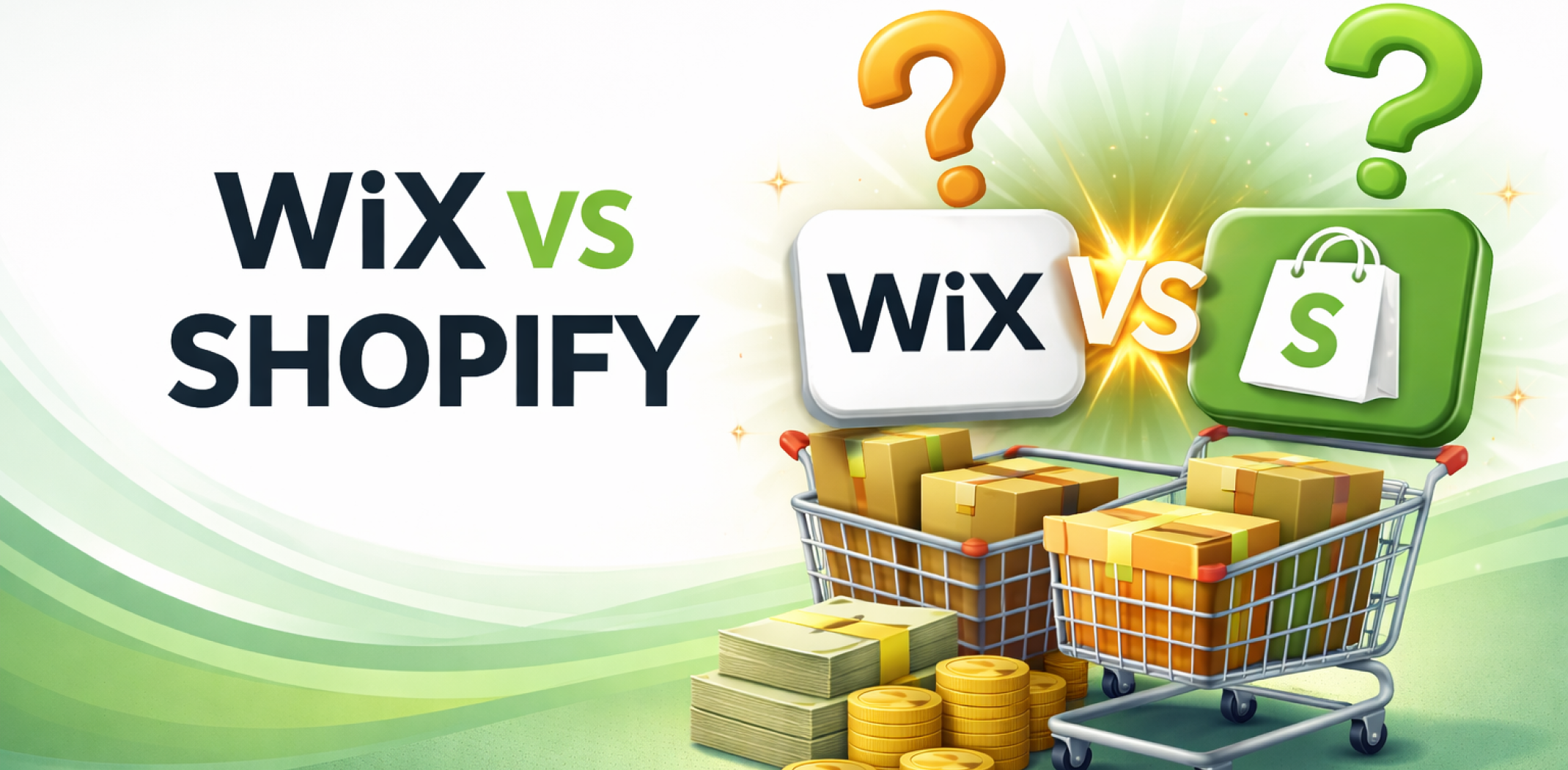 Featured image for the article with comparison of wix vs shopify.