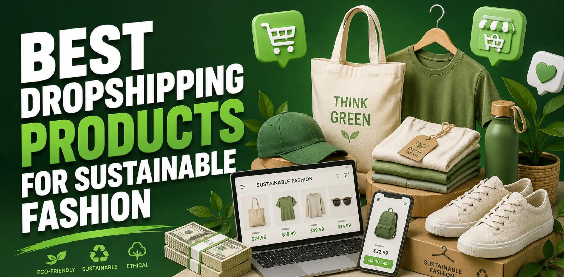 Featured image for an article about the best dropshipping products for sustainable fashion