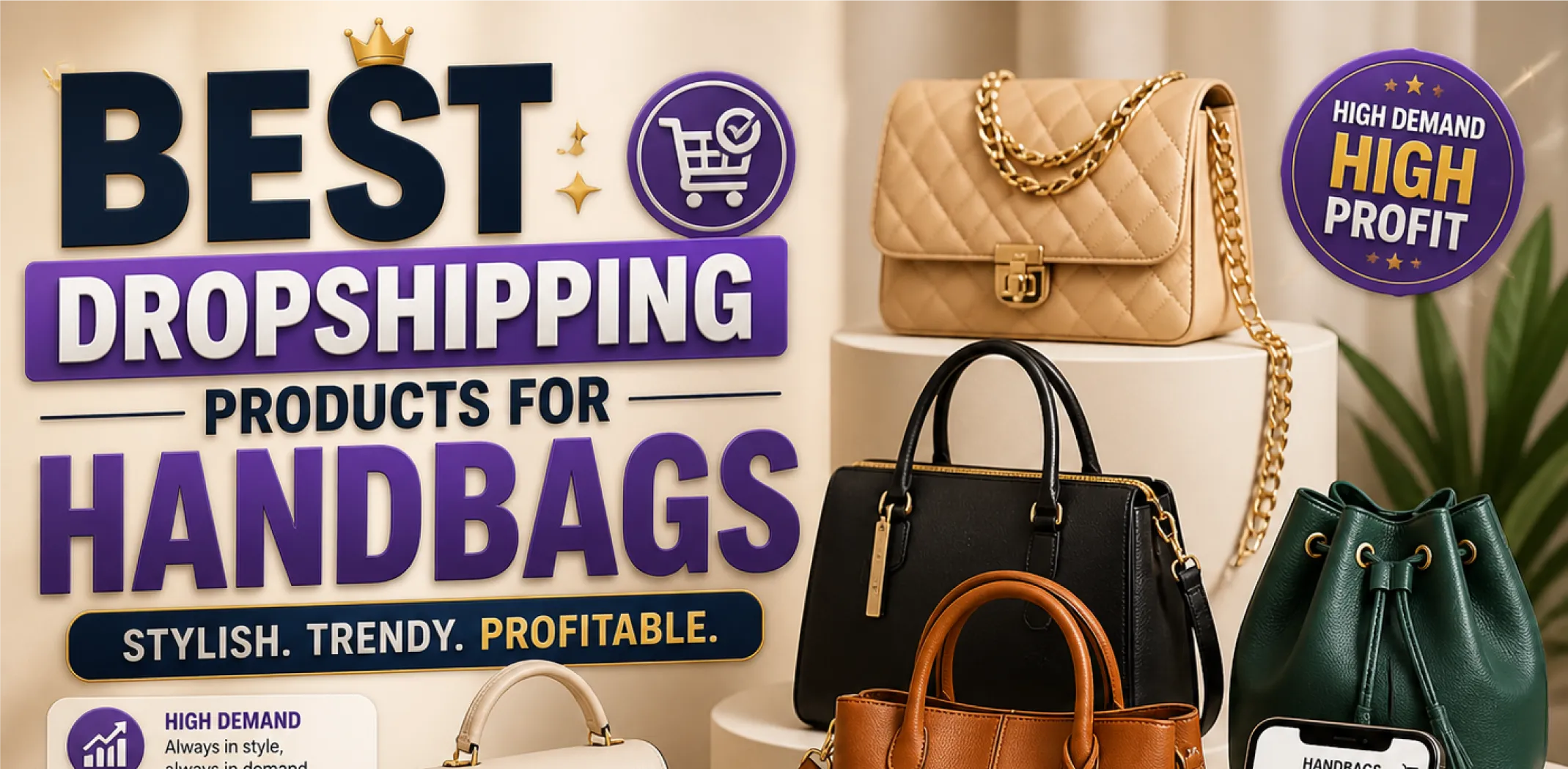 Featured image for an article about the best dropshipping products for handbags