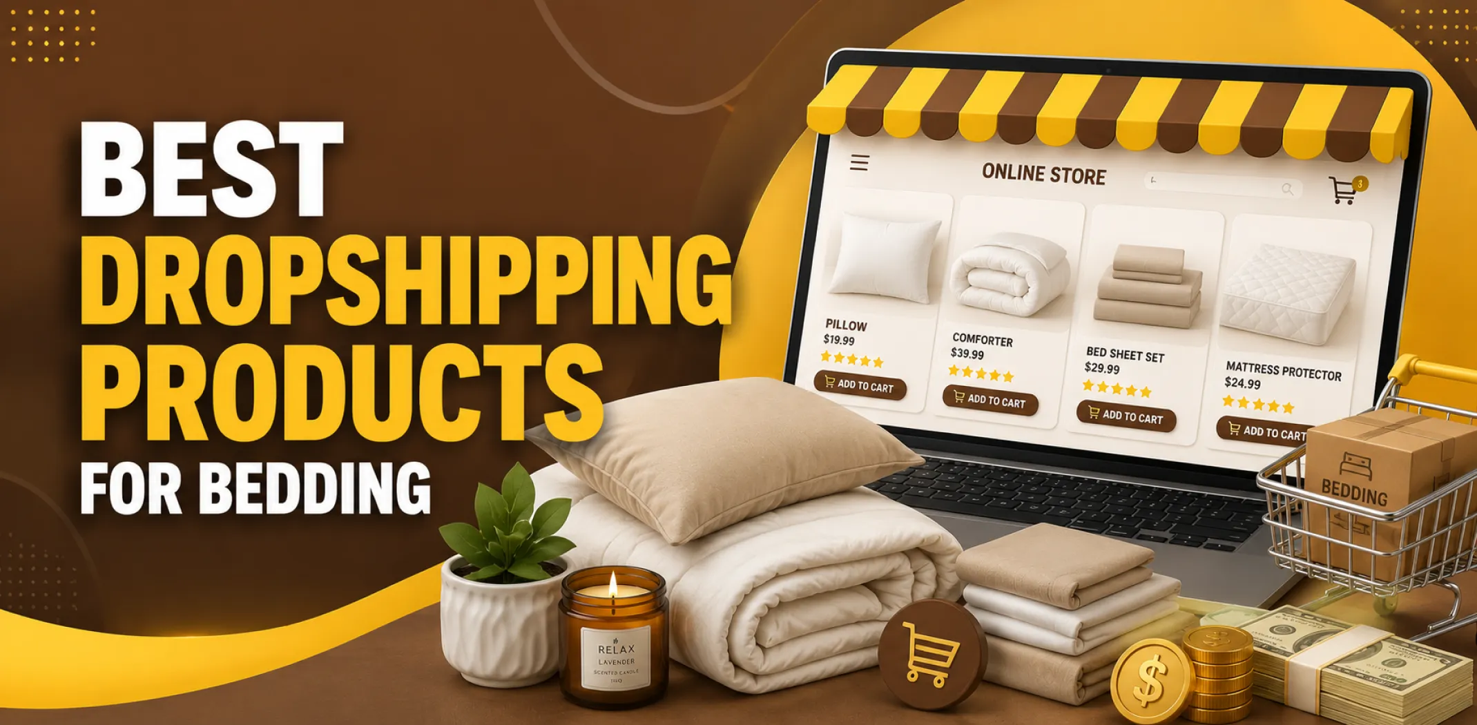 Featured image for an article about the best dropshipping products for bedding