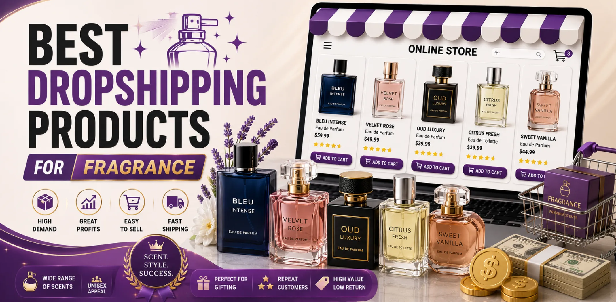 Featured image for an article about the best dropshipping products for fragrance