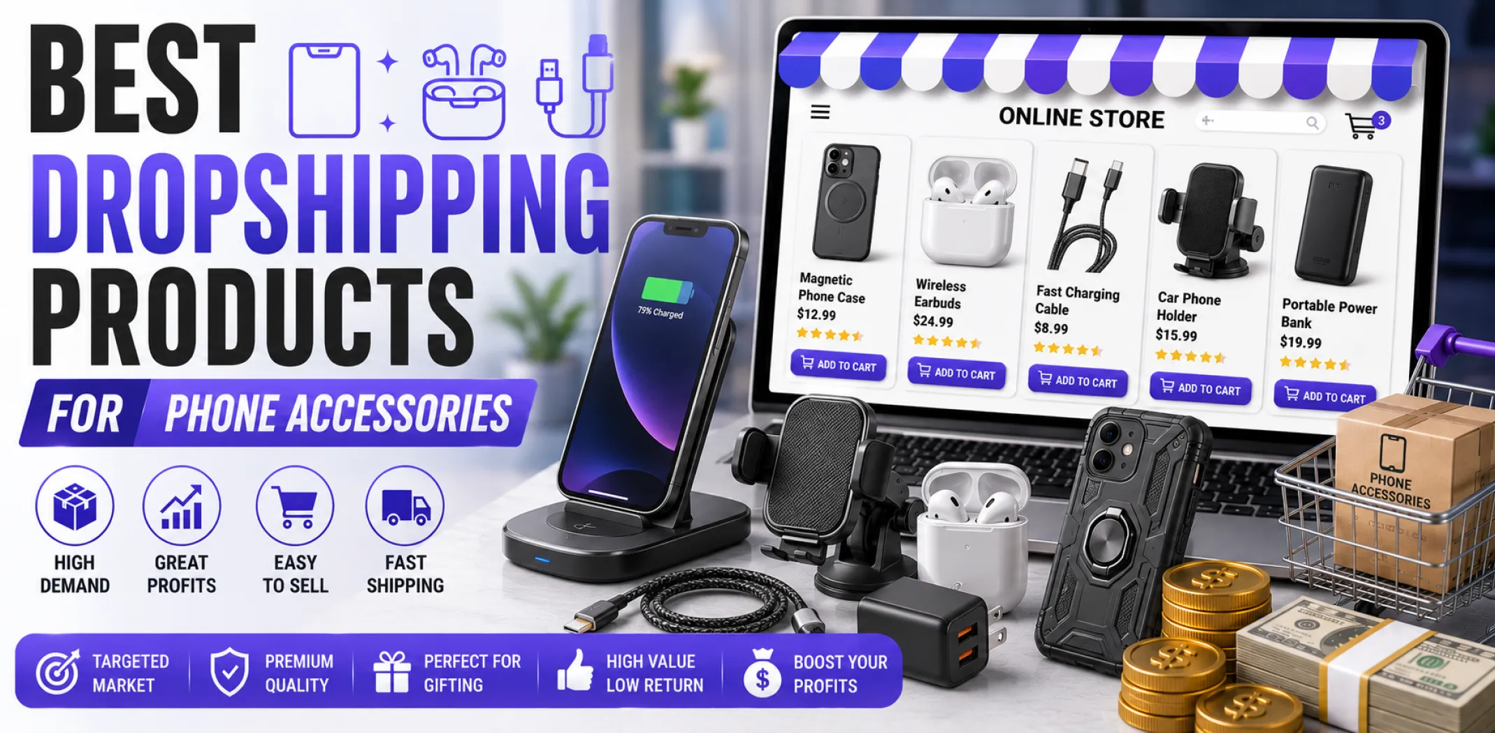 Featured image for an article about the best dropshipping products for phone accessories