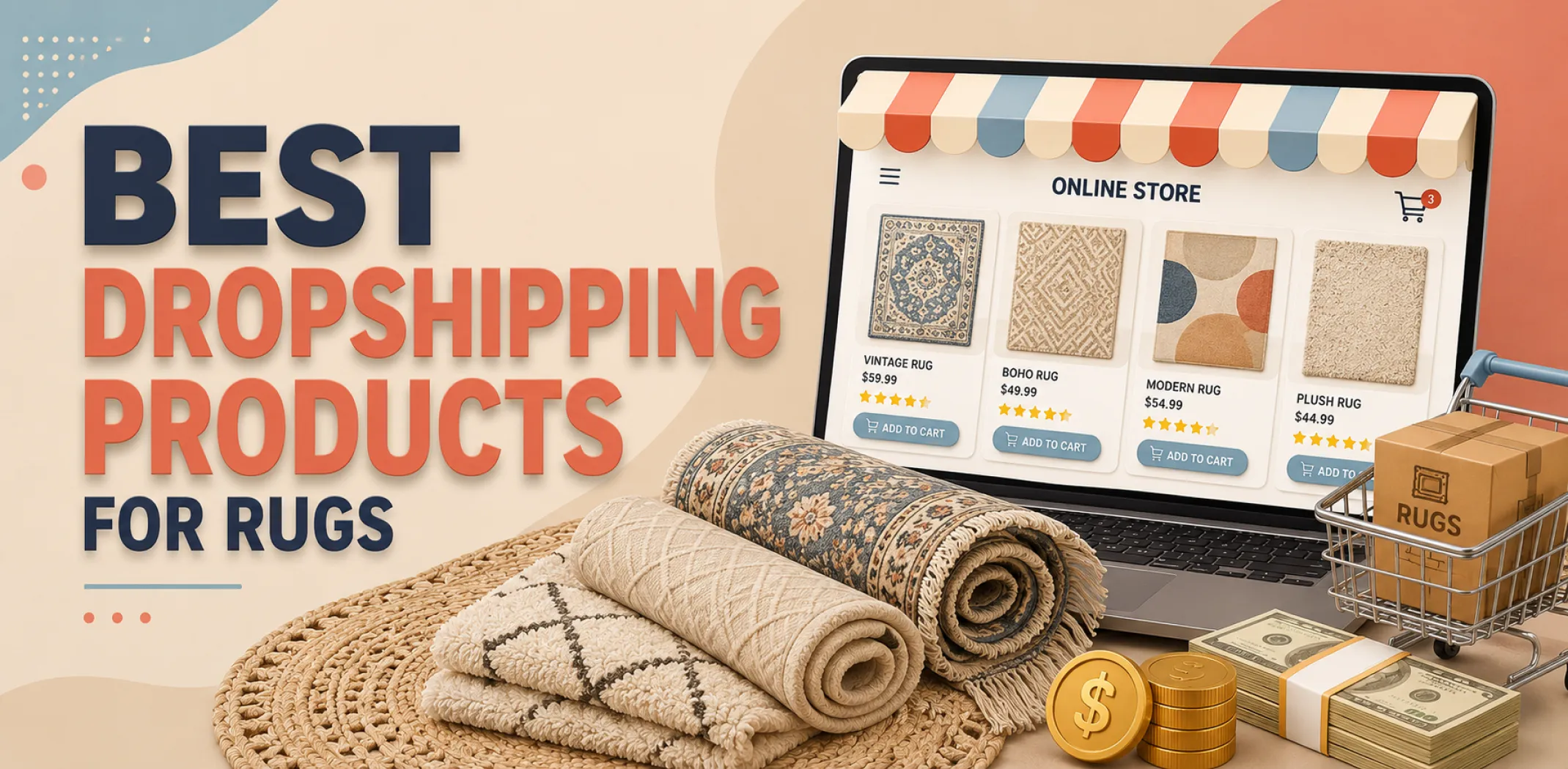 Featured image for an article about the best dropshipping products for rugs