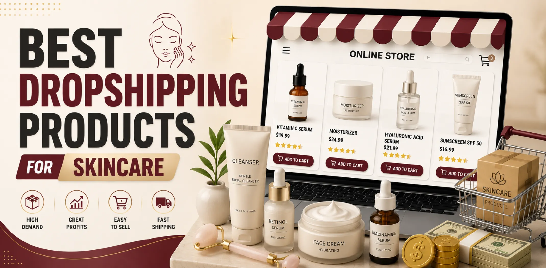 Featured image for an article about the best dropshipping products for skincare