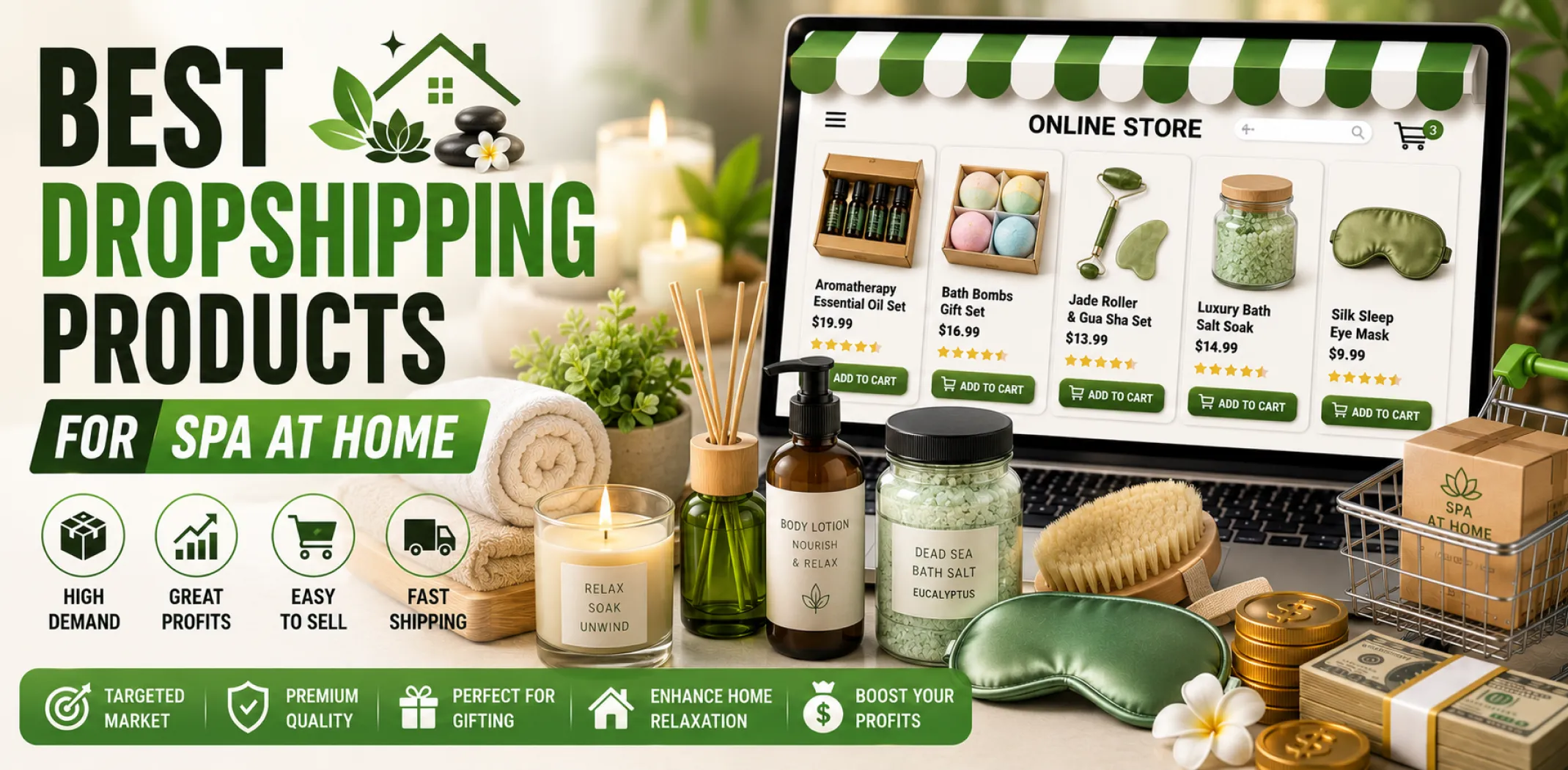 Featured image for an article about the best dropshipping products for spa at home