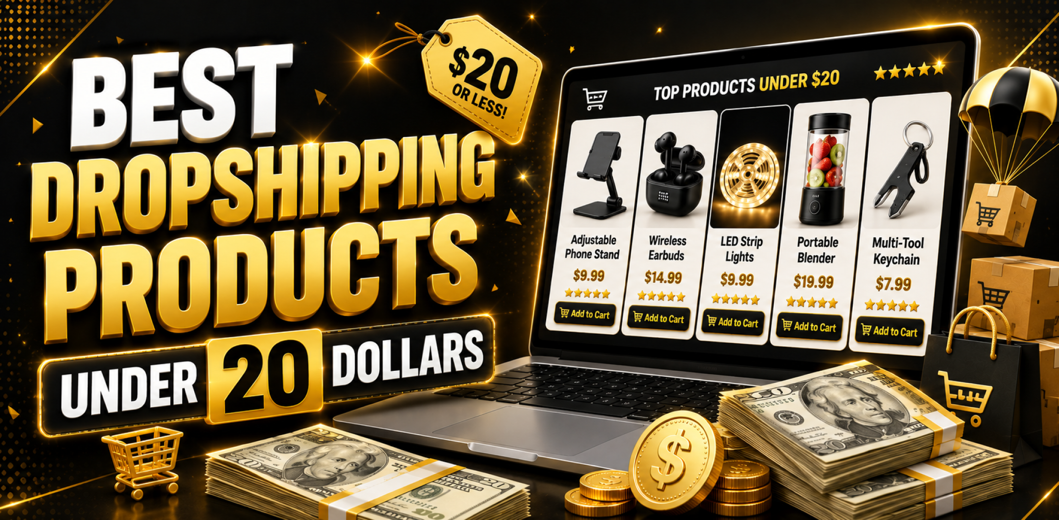 Featured image for an article about best dropshipping products under 20 dollars.