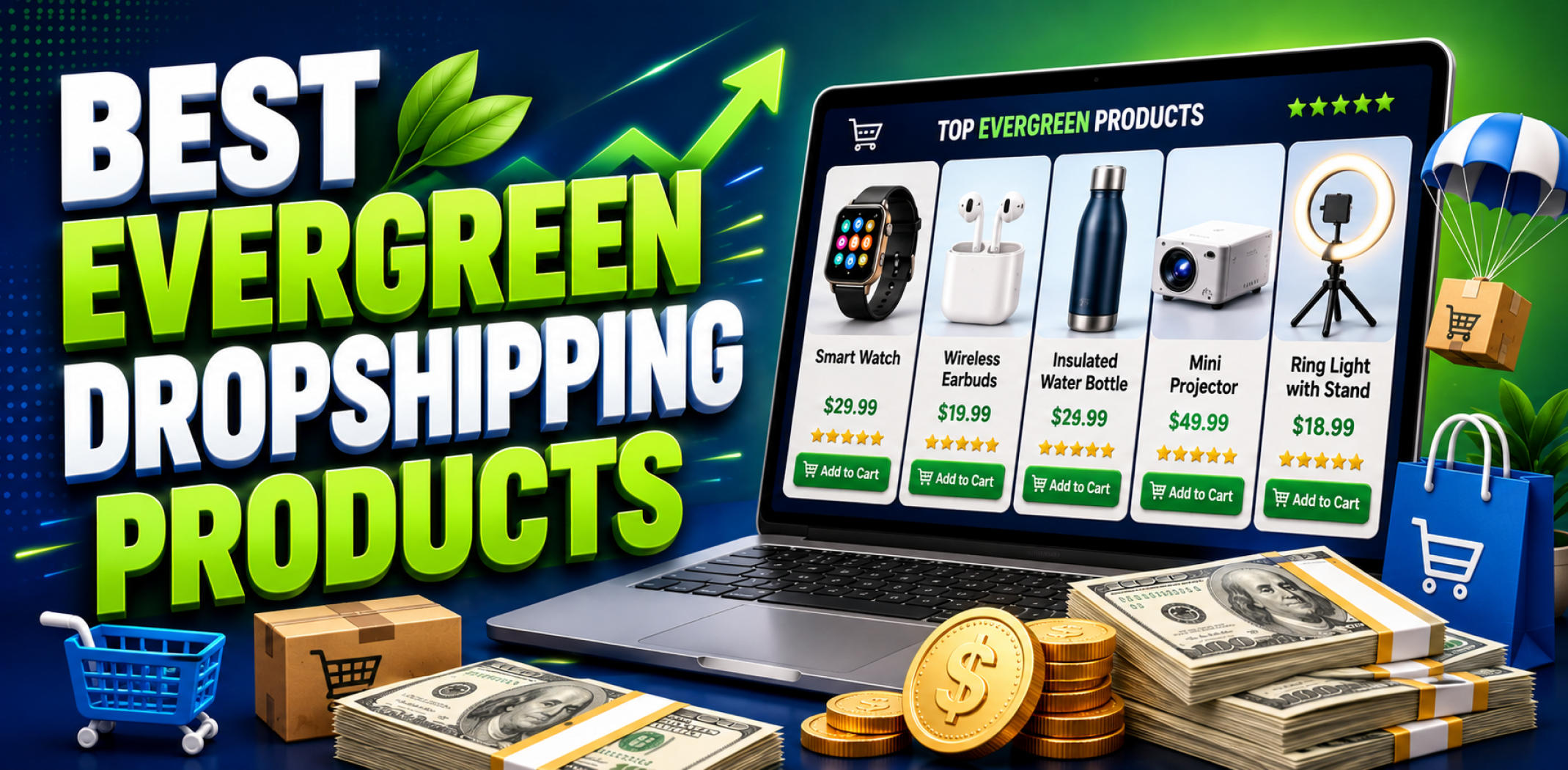 Featured image for an article about Best evergreen dropshipping products.