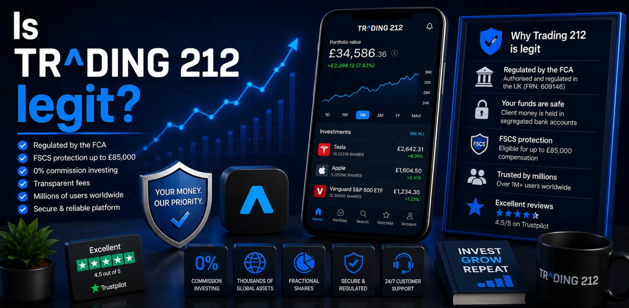 Featured image for an article answering the question "Is Trading 212 legit?"